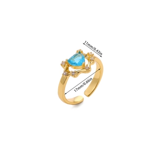 Detailed size specifications for heart blue zircon ring with gold band and diamonds