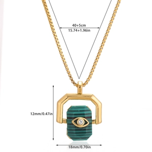 Gold stainless steel evil eye necklace with green malachite pendant and zircon stone