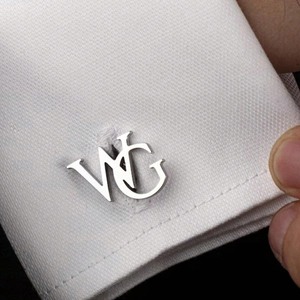 Polished silver stainless steel VG alphabet cufflinks for formal white dress shirts