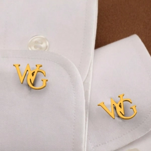 Custom gold alphabet WG initial cufflinks for men's dress shirt sleeve accessory