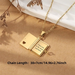 Golden stainless steel book pendant necklace with I love you to the moon and back engraving