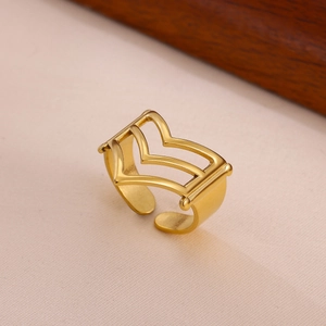 Detailed close-up of a gold hollow geometric open ring with minimalist zigzag patterns