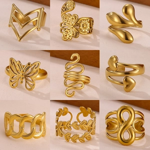 Gold Plated 304 Stainless Steel Open Ring For Women Geometric Heart Butterfly Infinity Adjustable Fashion Jewelry Gift