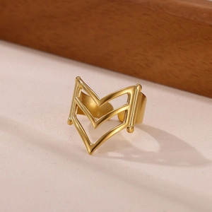 Minimalist gold-plated stainless steel triple V-shaped geometric open ring for women