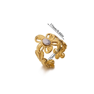 Anillo de flor en acero inoxidable chapado en oro con piedra mármol y diseño floral 17mm