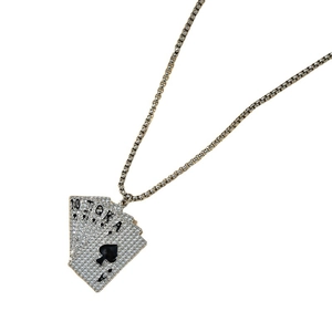Creative royal flush poker pendant necklace with sparkling rhinestones and box chain link