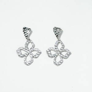 Pendientes Colgantes de Aleación con Flor Martillada para Mujer Patrón de Trébol de Cuatro Hojas Hueco Geométrico Joyería