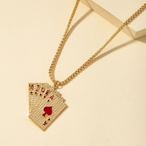 Kreative Legierung Strass Poker Royal Flush Anhänger Halskette Ohrring Set Gold Silber Hip Hop Mode Schmuck Für Unisex Party