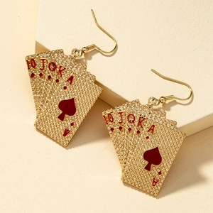 Goldene Poker-Ohrringe mit Royal Flush Design und rotem Emaille-Pik-As-Symbol