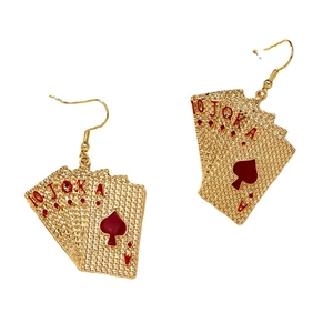 Modische goldene Poker-Ohrhänger mit rotem Royal Flush Kartendesign für Damen und Herren