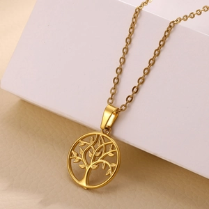 18K gold plated stainless steel Tree of Life pendant necklace for women's jewelry
