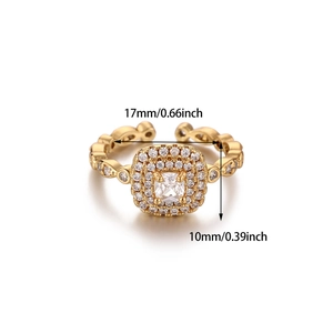 Luxury gold devil eye open ring featuring double halo square cubic zirconia settings