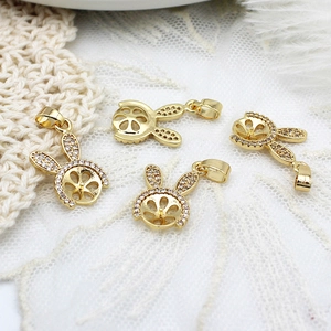 18K vergulde konijn hangers met zirkoon en parelhouder voor DIY sieraden maken set