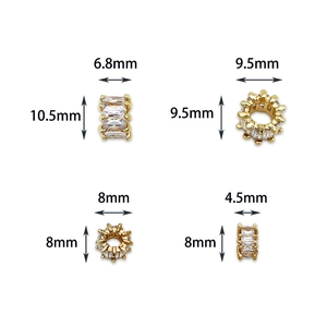 18K gold plated brass cylinder pendant with zircon inlay showing dimensions for DIY jewelry