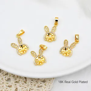 Accesorios de Joyería DIY de Cobre Chapado en Oro de 18K Micro Zirconia Colgante de Conejo Engastes de Pendientes para Perlas Artificiales Solo Colgante (Sin Cadena)