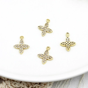 18K Gold Plated Copper Micro Pave Rhinestone Strawberry Clover Pendants For DIY Necklace Earring Jewelry Making