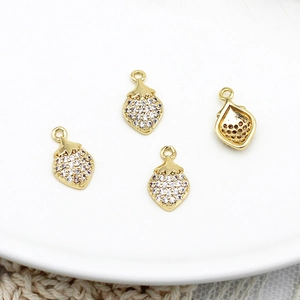 18K gold-plated strawberry pendant charm with micro-paved white cubic zirconia stones