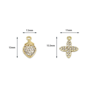 18K gold plated strawberry and four-leaf clover charms with white zircon insets