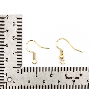 18K gold-plated copper earring hooks with bead detail and measurement guide