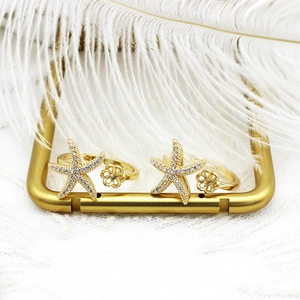Bagues réglables étoile de mer dorées 18K avec strass et support pour perle