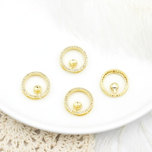 18K gold plated micro-pave zircon round pearl tray charms for DIY jewelry making