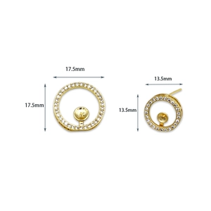 18K gold plated circle earring components with micro zircon pave and pearl peg bases