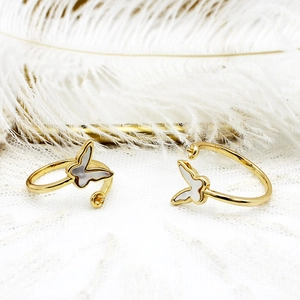 Detail van 18K vergulde vlinder ringzetting met witte parelmoer inleg voor DIY
