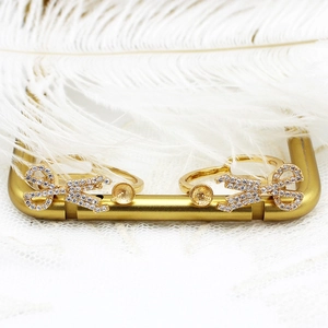 18K gold-plated scissor earrings settings with micro-pave zircons for DIY jewelry