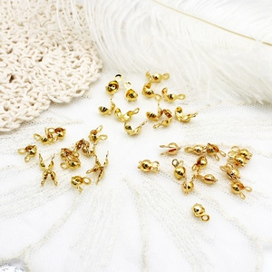 18K Gold Plated Copper Calotte Ends Bead Tips Clam Shell Foldover Crimp Covers DIY Jewelry Making Findings Accessories