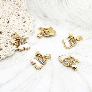 18K Vergoldeter Kupfer Elefant Anhänger Mit Weißem Perlmutt Und Zirkonia Für DIY Halskette Armband Herstellung Damen Schmuck