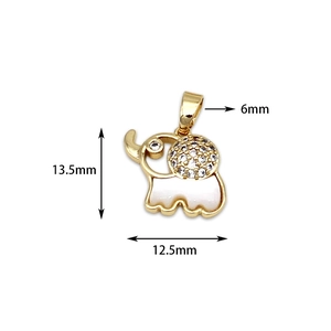 18K vergoldeter Elefantenanhänger aus Kupfer mit Perlmutt-Inlay und Zirkonia-Akzenten