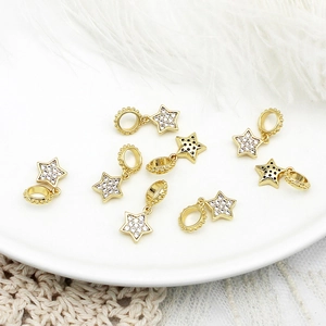 Star-shaped 18K gold plated charms with white cubic zirconia for DIY jewelry making