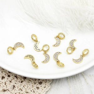 DIY 18K gold plated crescent moon pendant with sparkling zircon stones for jewelry making