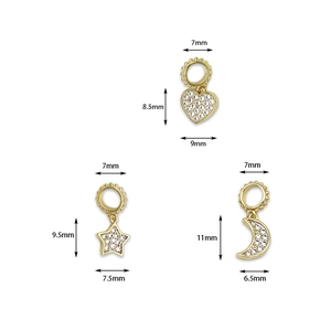 18K gold plated DIY charms set with star, moon and heart shapes featuring zircon micro-paving