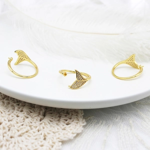 18K vergoldete Meerjungfrauenschwanz Ringfassung mit Mikrozirkon für DIY Schmuck