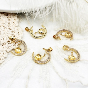 Five 18K gold-plated S925 silver crescent moon pendants with white zircon and pearl base