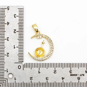 18K gold plated moon pendant DIY accessory with zircon inlay and pearl setting base