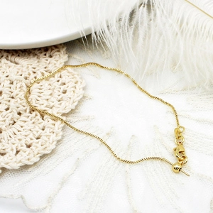 18K gold plated copper box chain bracelet with adjustable sliding bead and lobster clasp