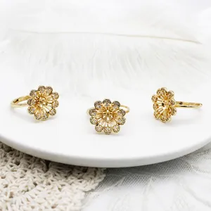 DIY Sonnenblume Ringfassung Kupfer 18K Gold Beschichtet Mikro-Pave Zirkonia Für Künstliche Perlen Stein Schmuckherstellung Zubehör