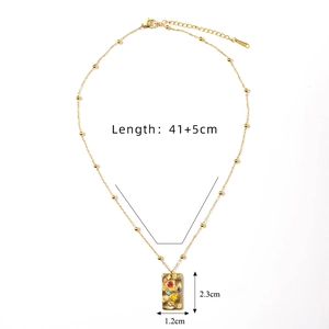 Hammered 18K gold-plated stainless steel necklace with multi-colored gemstones