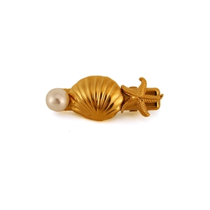 Mode Edelstahl Haarspange Für Damen Gold Vergoldet Seemuschel Seestern Kunstperle Ozean Design Haarnadel Kopfschmuck