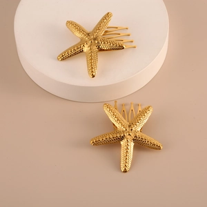 Luxury Stainless Steel Starfish Hair Clip Gold Plated Vacuum Plated Oceanic Beach Style Hair Comb Jewelry For Women