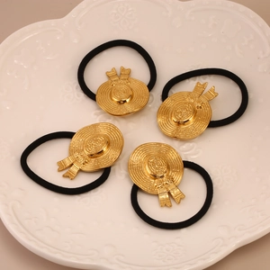 Vintage Stainless Steel Heart Straw Hat Hair Ties Gold Tone Metal Elastic Hair Rope Fashion Hair Accessories For Women