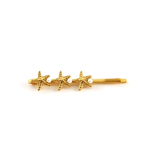 Golden starfish hair clip with faux pearls on stainless steel bar for hair accessory