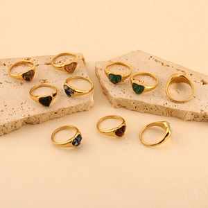 18K gold plated stainless steel heart rings set with assorted natural stone inlay
