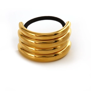 Élastique à cheveux minimaliste multicouche en acier inoxydable doré 18K poli brillant
