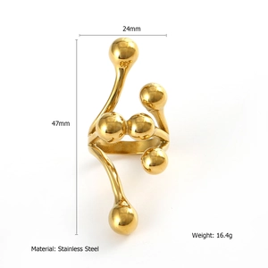 Detaillierte Größenangaben des unregelmäßigen 18K Gold Edelstahlrings mit Kugeln