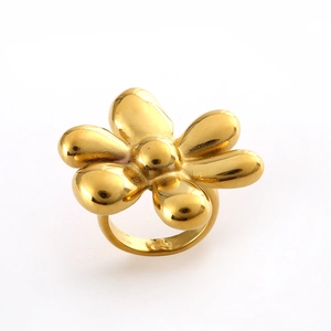 Polierter Ring aus 18K vergoldetem Edelstahl mit fünfblättrigem Blumen-Design in Gold