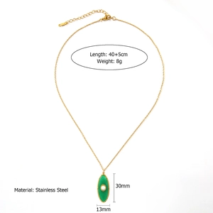 Detail of gold starfish eye necklace with size 30mm by 13mm and chain length specs