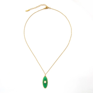 Handmade gold starfish eye necklace with green enamel pendant and sunburst detail